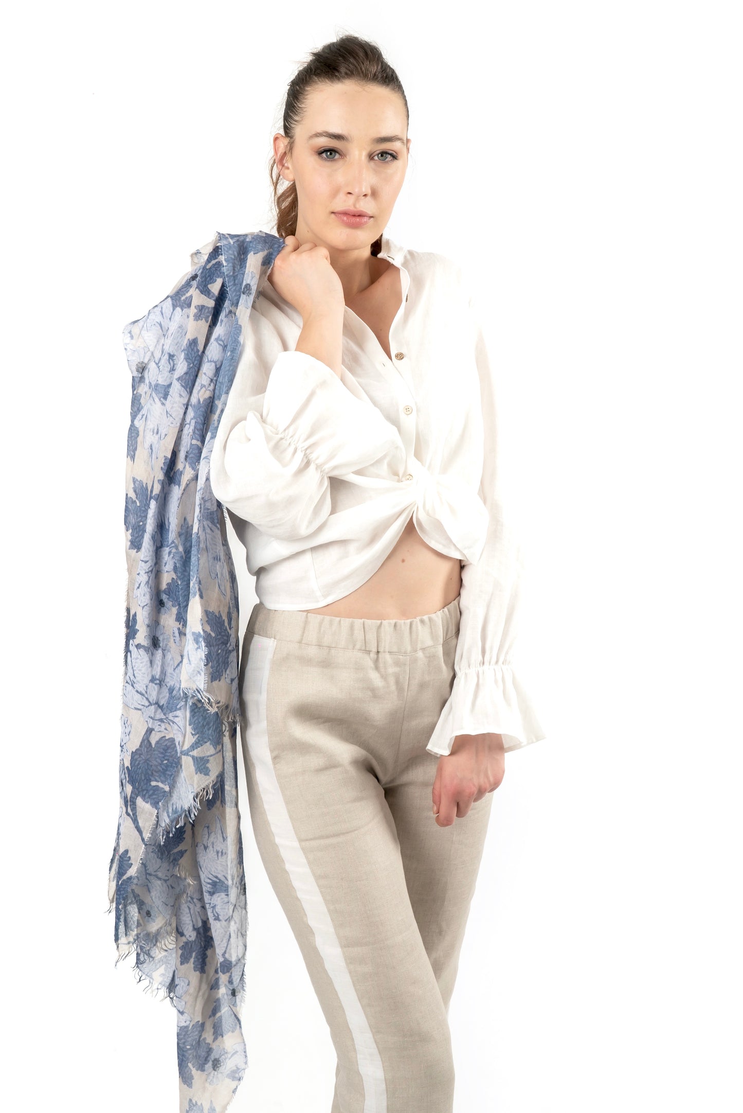 Bamboo Foulard Blue Flowers