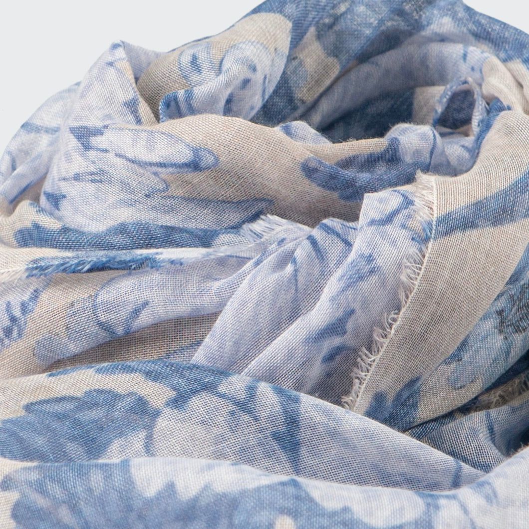 Bamboo Foulard Blue Flowers