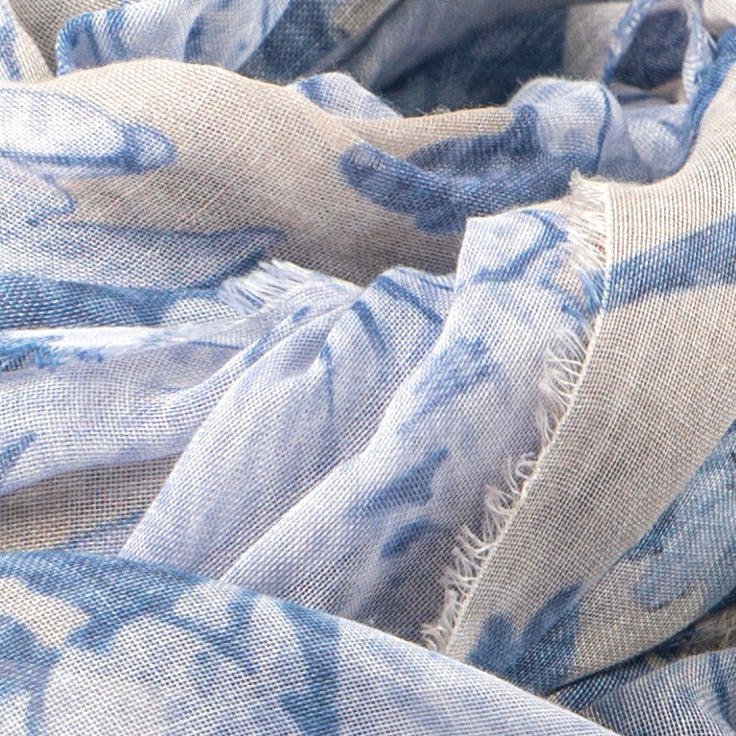 Bamboo Foulard Blue Flowers